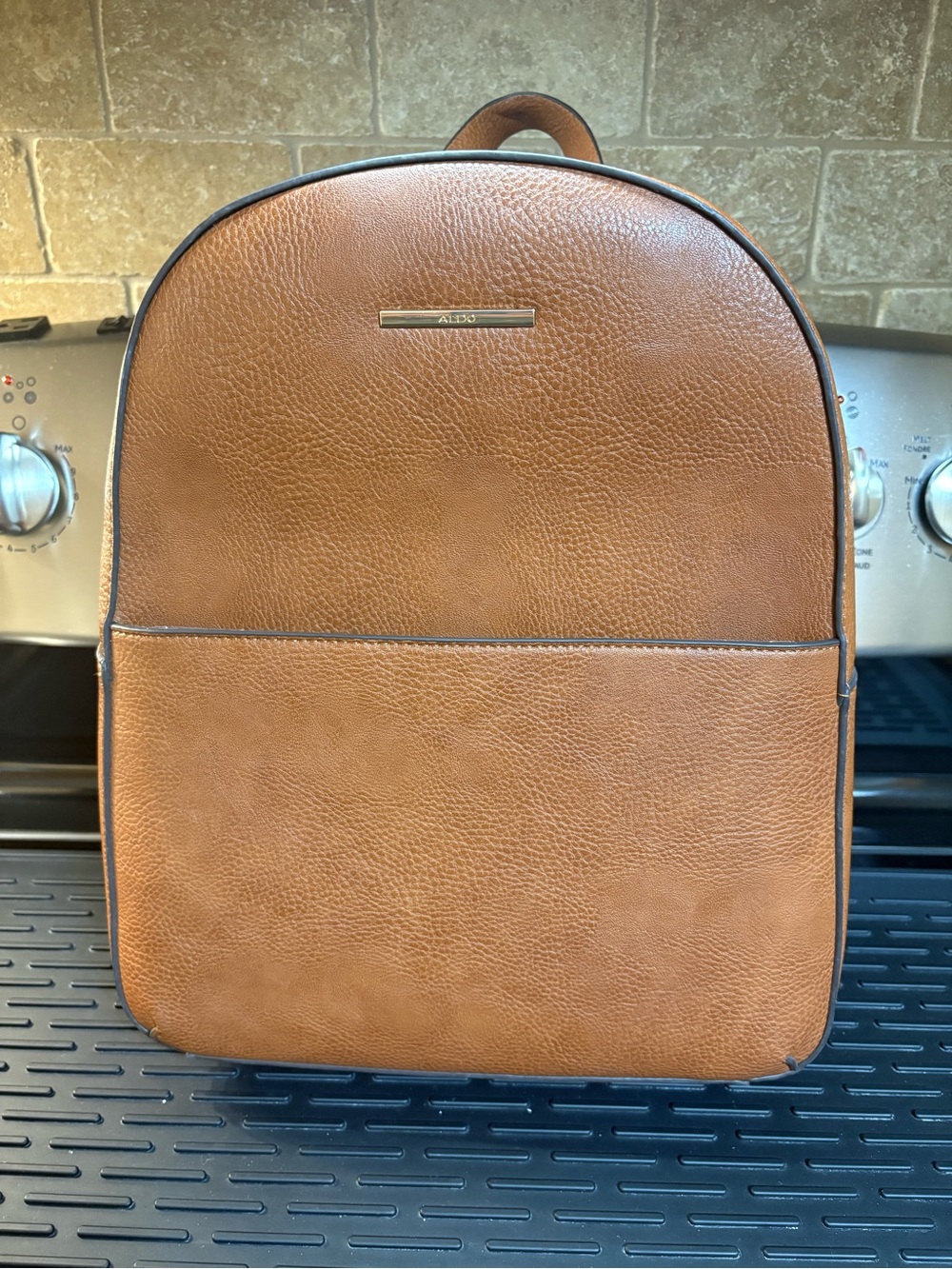 Aldo Tan Brown Textured Faux-Leather Backpack